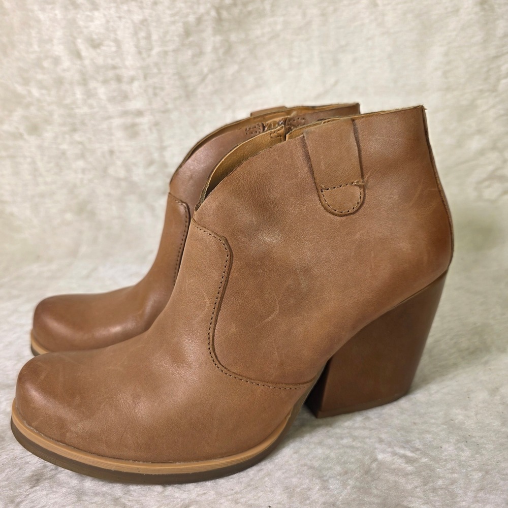 Korks by Kork-Ease Leather Ankle Booties Tan Brown Chunky Heel Women 6.5